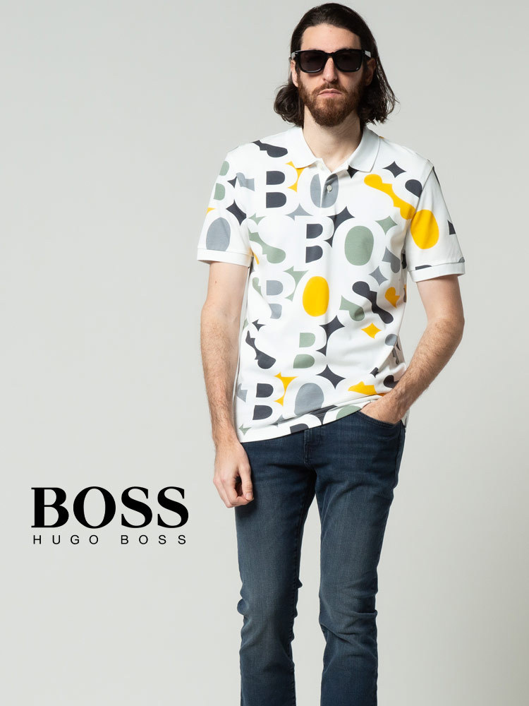 BOSS 半袖ポロシャツ HUGO BOSS ヒューゴボス ポロシャツ メンズ 総柄ロゴ 半袖