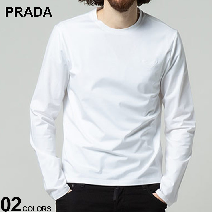 プラダ メンズ Tシャツ PRADA ロゴ刺繍 クルーネック 長袖 Tシャツ