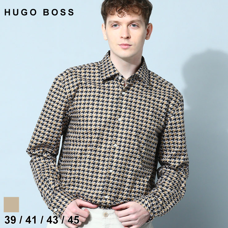 ヒューゴボス HUGO BOSS シャツ メンズ カジュアルシャツ ストレッチ 総柄 長袖 ブランド トップス 大きいサイズあり 千鳥 総柄  HB5048210