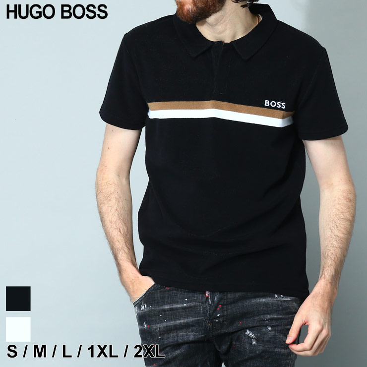ヒューゴボス ポロシャツ HUGO BOSS メンズ 半袖 パイル ライン ロゴ 