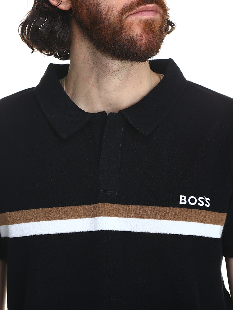 ヒューゴボス ポロシャツ HUGO BOSS メンズ 半袖 パイル ライン ロゴ