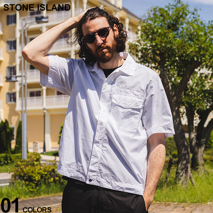 ストーンアイランド　半袖シャツ STONE ISLAND (ストーンアイランド) コットン センターライン