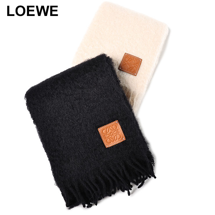 LOEWE（ロエベ） モヘア＆ウール レザーパッチ マフラー LELF655254X01