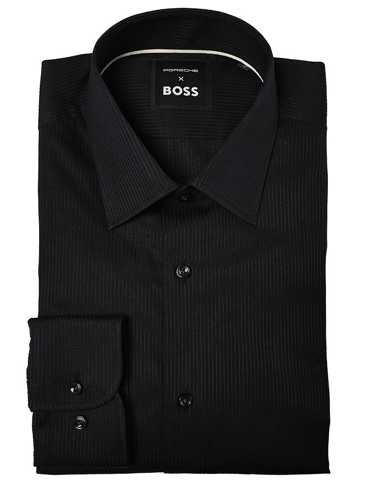 BOSS ダークブルー ドレスシャツ HUGO BOSS (ヒューゴボス) ケントカラー シャドーストライプ