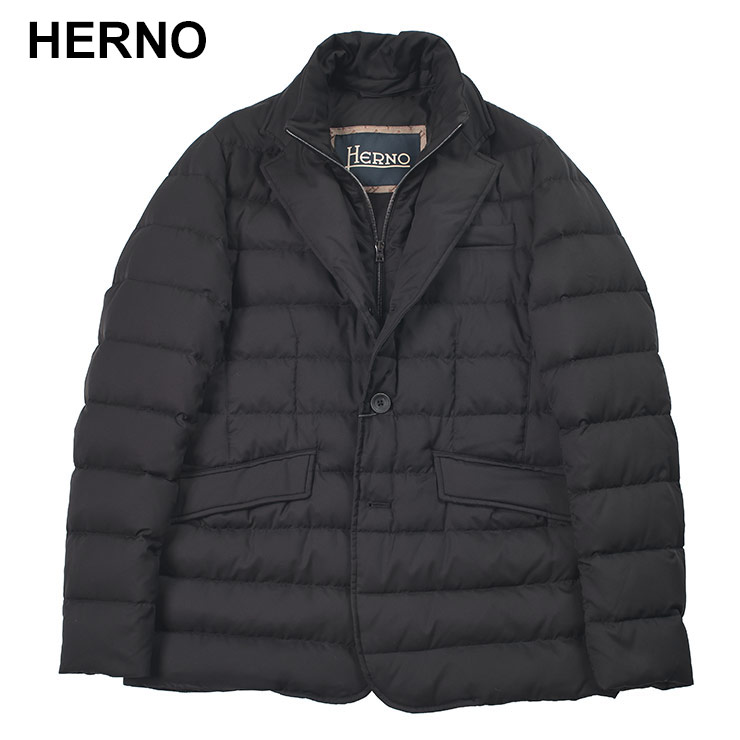 【HERNO】長袖テーラードダウンジャケット/総柄/46★ヘルノ HERNO ヘルノ テーラード フルジップ ダウンジャケット メンズ