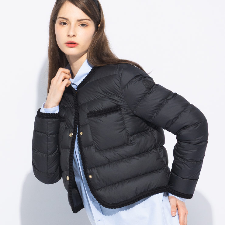 MONCLER モンクレール 編み込みトリミング ノーカラー ライト