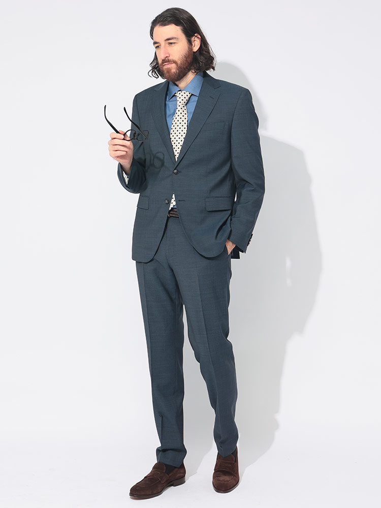 美品★ヒューゴボス♂ストレッチウールシングル2Bスーツ★微光沢濃紺 HUGO BOSS（ヒューゴ・ボス） ストレッチ ウール×コットン シングル 2