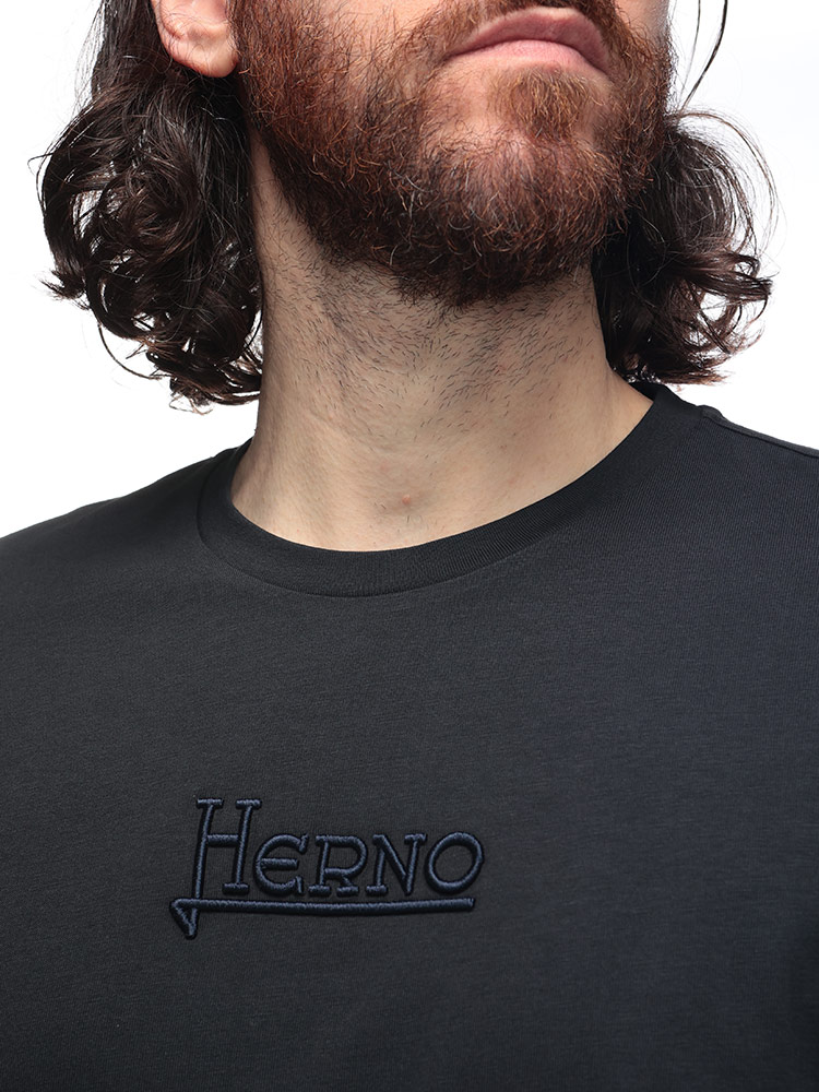 HERNO（ヘルノ） 半袖 Tシャツ メンズ ロゴ刺繍 クルーネック