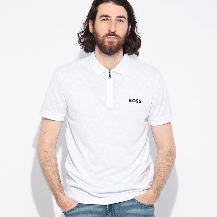 HUGO BOSS ヒューゴ ハーフジップ ポロシャツ パフォーマンスライン HUGO BOSS (ヒューゴボス) メンズ ポロシャツ 半袖 袖ライン ハーフ