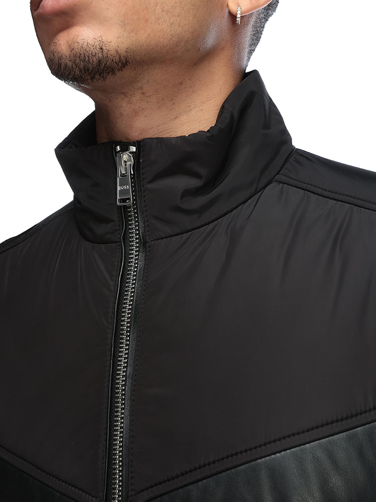 極美品 HUGO BOSS シルク 混 ニット 切り替え 中綿 ブルゾン S HUGO BOSS（ヒューゴ・ボス） ブルゾン メンズ ロゴ ニット 切り替え