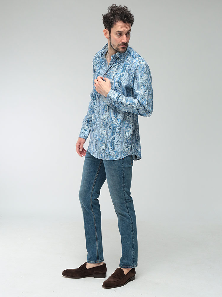 ETRO（エトロ） メンズ シャツ 長袖 ペイズリー柄 ストレッチ コットン