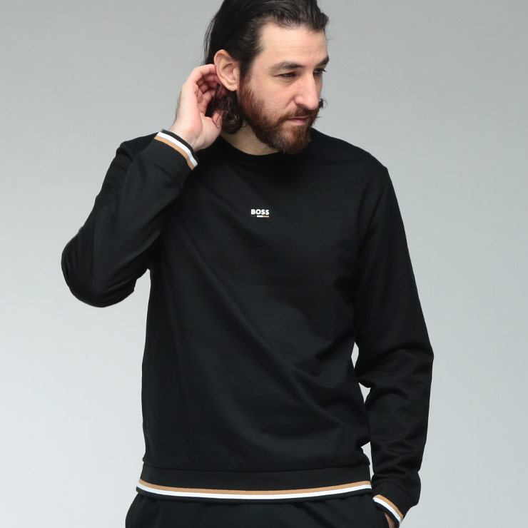 HUGO BOSS（ヒューゴ・ボス） メンズ Tシャツ 長袖 ロゴ リブライン