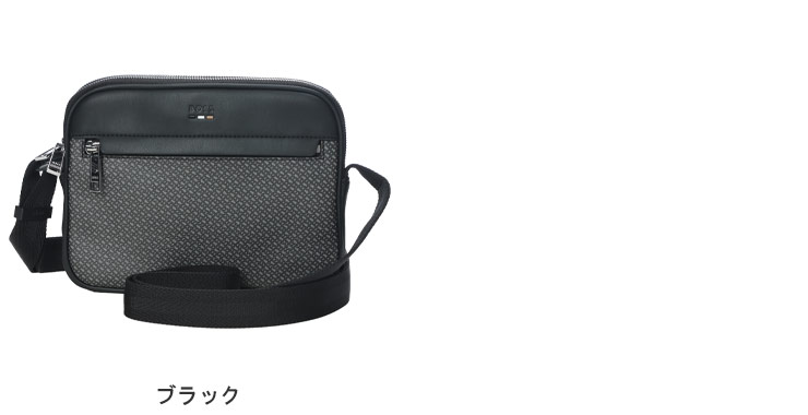 美品未使用　HUGO BOSS ストライプ ボディバッグ エンボスレザー 黒 BOSS - クロスボディバッグ グレインレザー エンボスロゴ - ブラック
