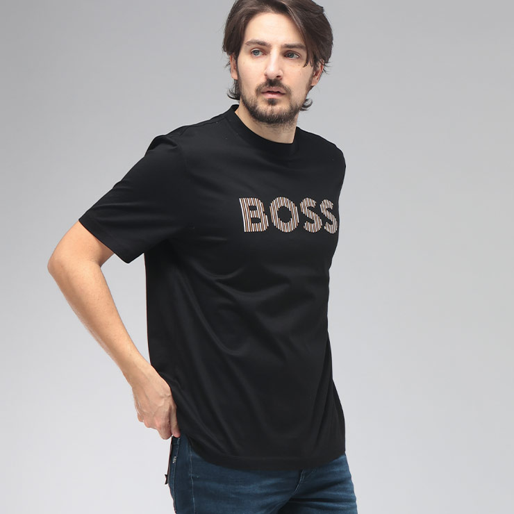 HUGO BOSS（ヒューゴ・ボス） メンズ Tシャツ 半袖 ロゴ刺繍 クルー