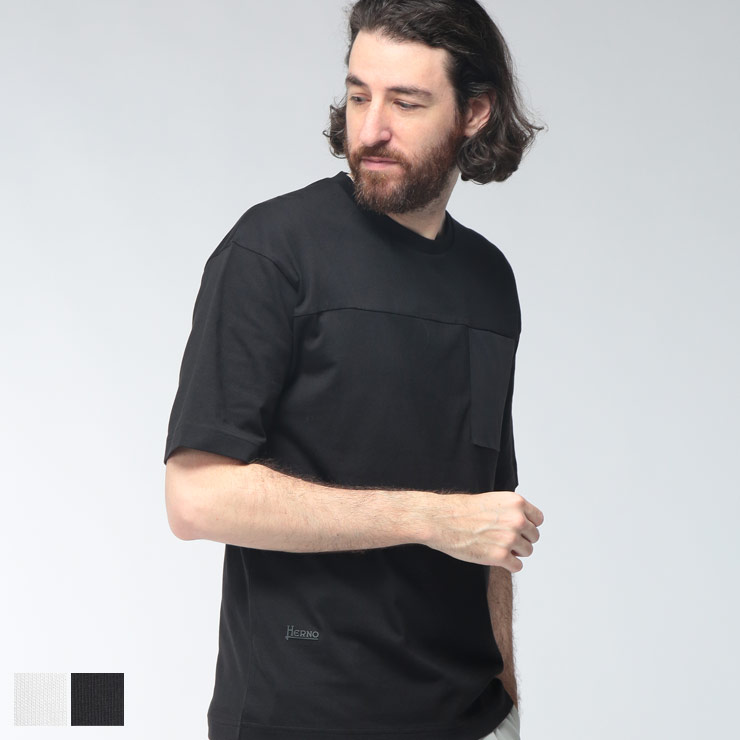 HERNO（ヘルノ） メンズ Tシャツ 半袖 アシンメトリー切替 胸ポケット