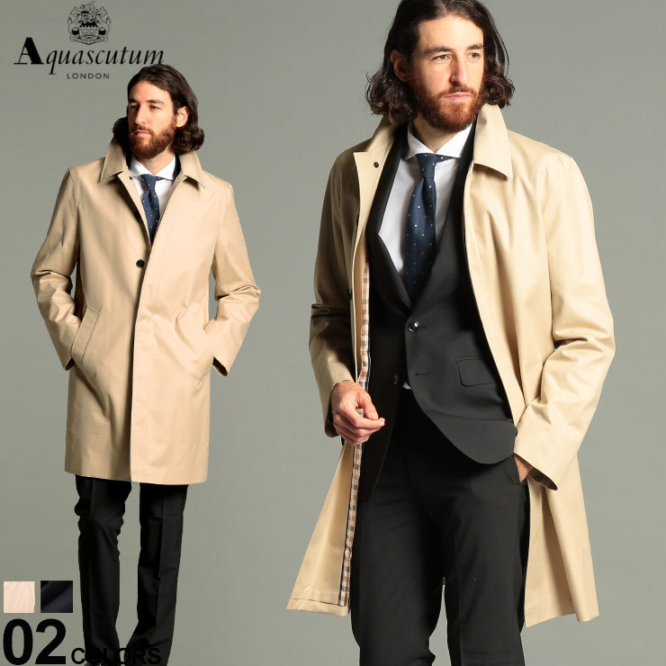 アクアスキュータム メンズ コート Aquascutum コットン ギャバジン クラブチェック ステンカラー MARLBOROUGH マールバラ  ブランド AQMARLBOROUGH