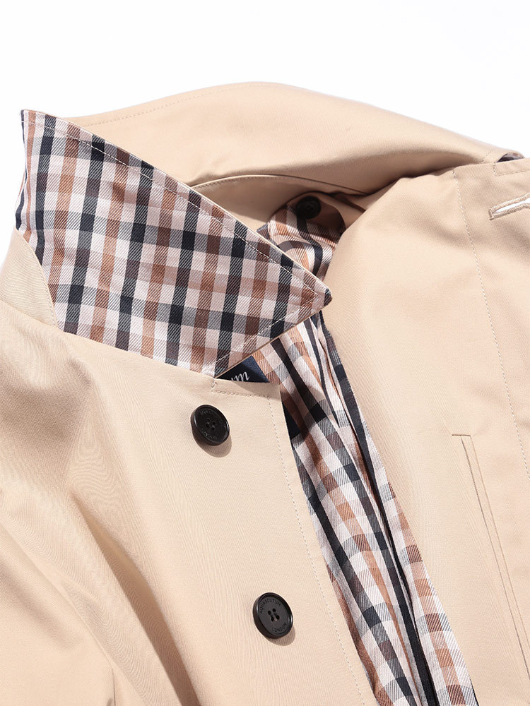 【美品】Aquascutum ベルト付ギャバジンステンカラーコート 裏地チェック 美品】Aquascutum ベルト付ギャバジンステンカラーコート 裏地チェック