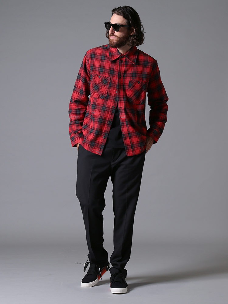 オフホワイト メンズ シャツ 長袖 OFF-WHITE チェック バックプリント ネルシャツ STENCIL FLANNEL CHECK ブランド  フランネル OWGA133E20FAB00