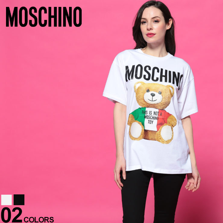 モスキーノ レディース Tシャツ MOSCHINO イタリアベア ロゴ クルーネック オーバーサイズ 半袖 ブランド トップス ビッグシルエット  コットン プリント MHL0708