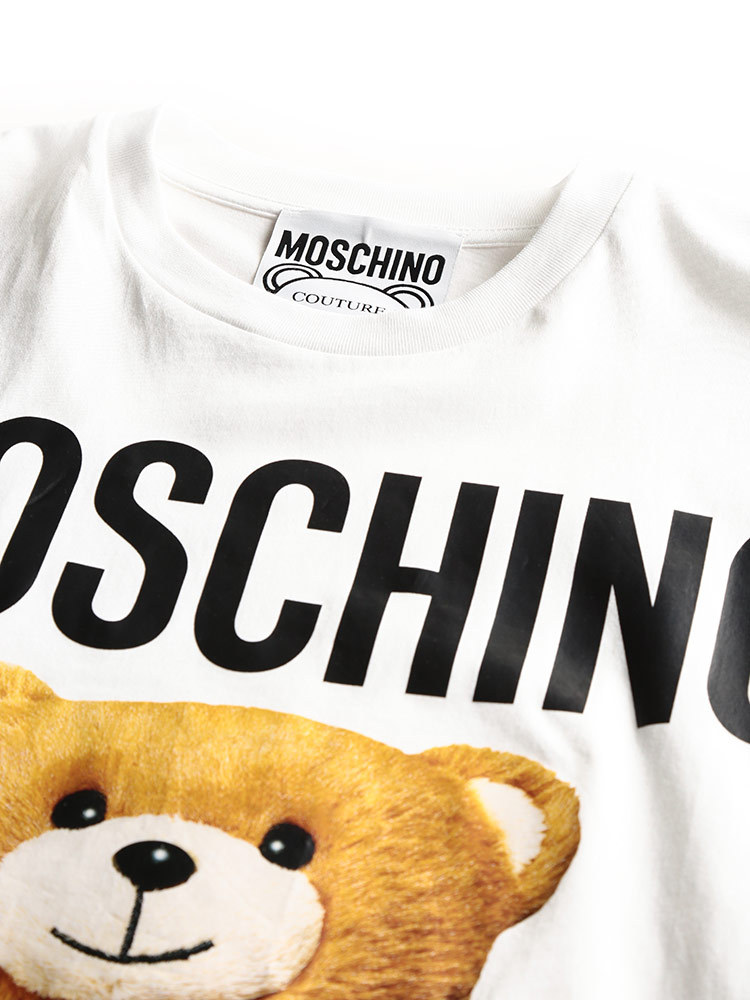 モスキーノ レディース Tシャツ MOSCHINO イタリアベア ロゴ クルー