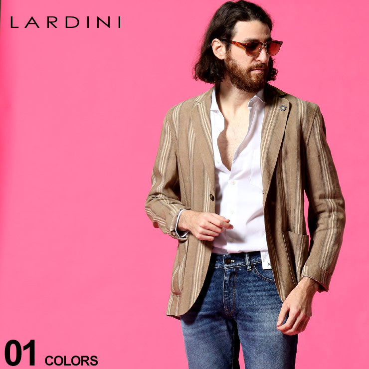 ラルディーニ LARDINI メンズ 麻ジャケット ストライプ シングル 2