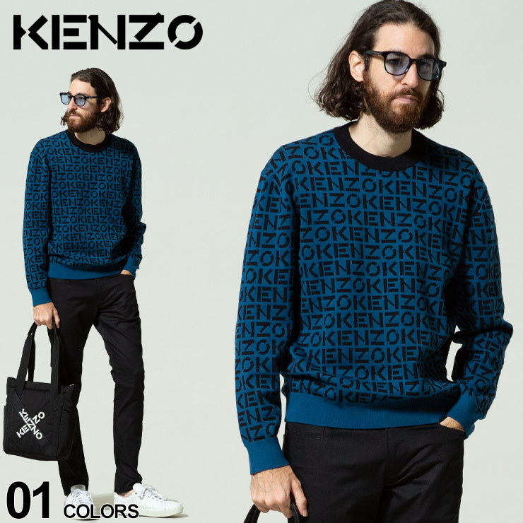 KENZO メンズ ケンゾー ロゴ 総柄 クルーネック ニット セーター