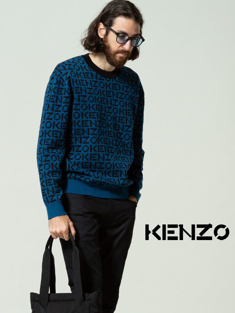 KENZO メンズ ケンゾー ロゴ 総柄 クルーネック ニット セーター