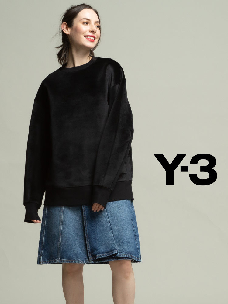 Y-3 ワイスリー スクエアロゴ ベルベット クルーネック トレーナー