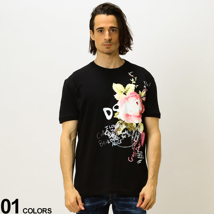 ディースクエアード メンズ Tシャツ 半袖 DSQUARED2 フラワー