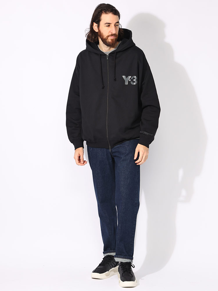 Y-3 ワイスリー 裏起毛 胸ロゴ フルジップ パーカー メンズ LOGO