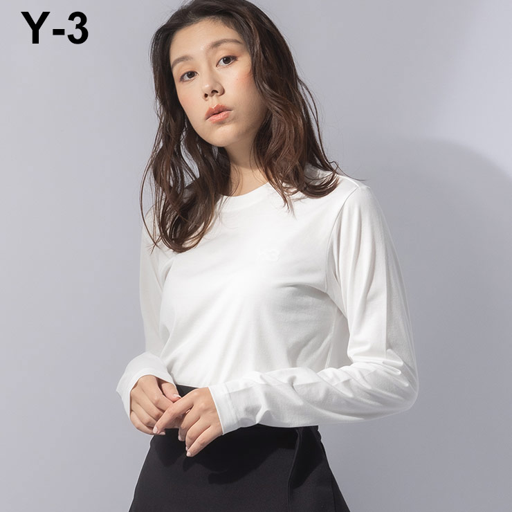 Y-3 ワイスリー トップス 2XS ネイビー レディース Y-3 ワイスリー 長袖 Tシャツ レディース 胸ロゴ クルーネック