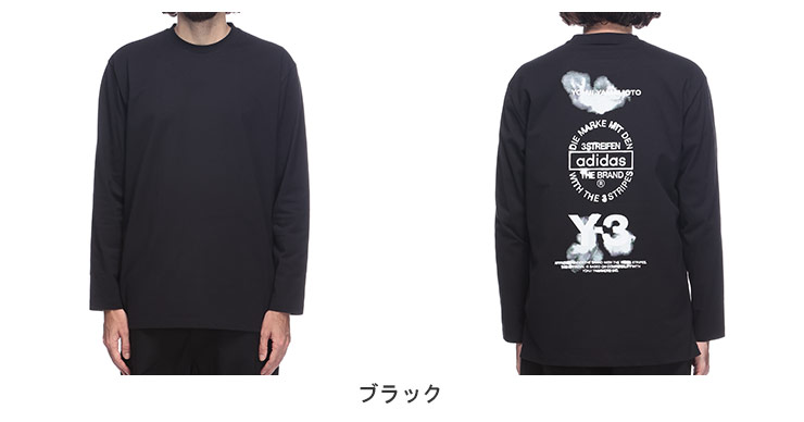 Y-3 ワイスリー メンズ バックプリント クルーネック 長袖 Tシャツ