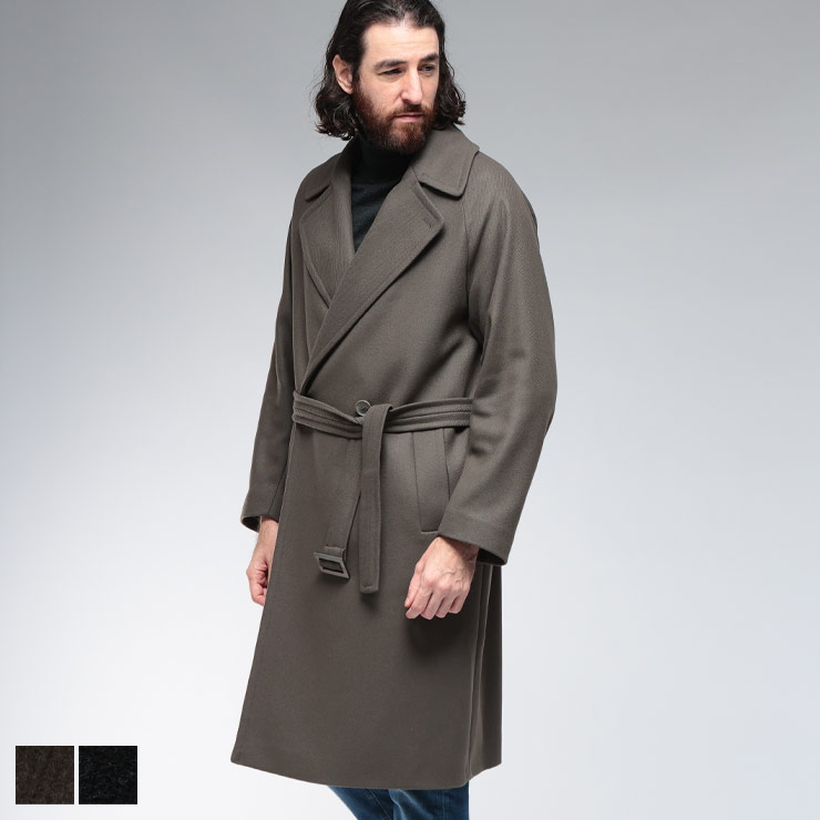 HEVO（イーヴォ） メンズ アウター ベルト付き ダブルブレストコート