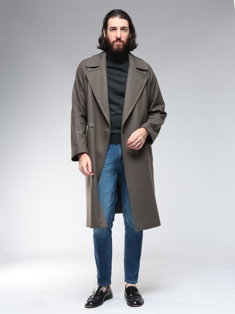 HEVO(イーヴォ) メンズ アウター ベルト付き ダブルブレストコート HEVO(イーヴォ) メンズ アウター ベルト付き ダブルブレストコート