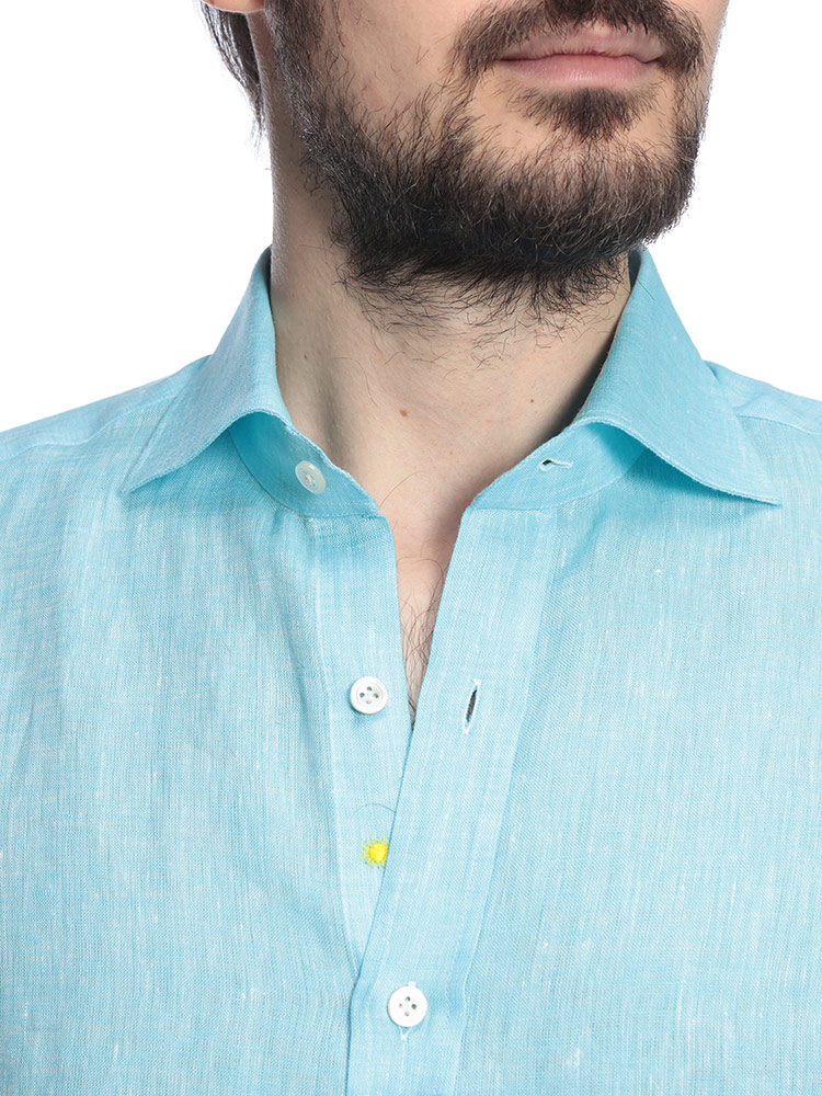 ジャンネット メンズ シャツ 長袖 GIANNETTO リネン100％ 無地 ワン