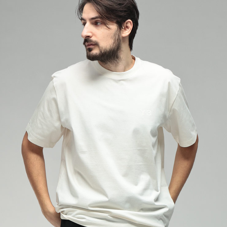 ASKYY カットソー半袖 ホワイト Y-3 ワイスリー メンズ Tシャツ 半袖 胸ロゴ クルーネック コットン