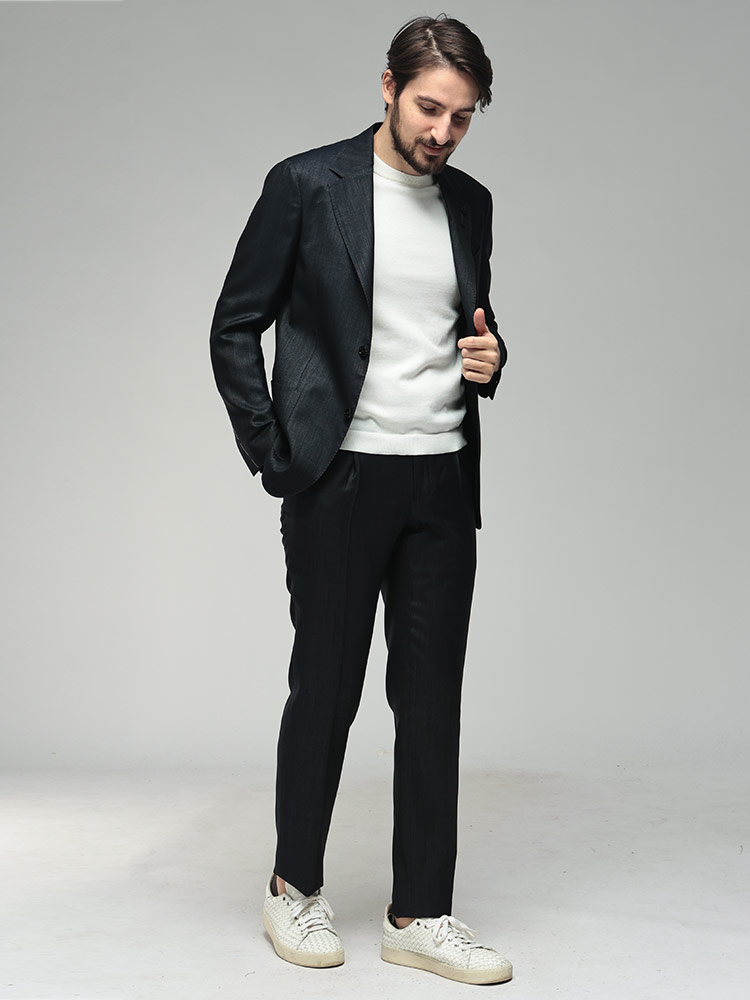 美品 ラルディーニ セットアップ スーツ ブート二エール 黒 サイズ52 ラルディーニ メンズ スーツ LARDINI デニムルック シャンブレー