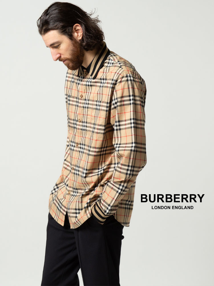 バーバリー シャツ メンズ BURBERRY チェック 襟袖リブ 長袖