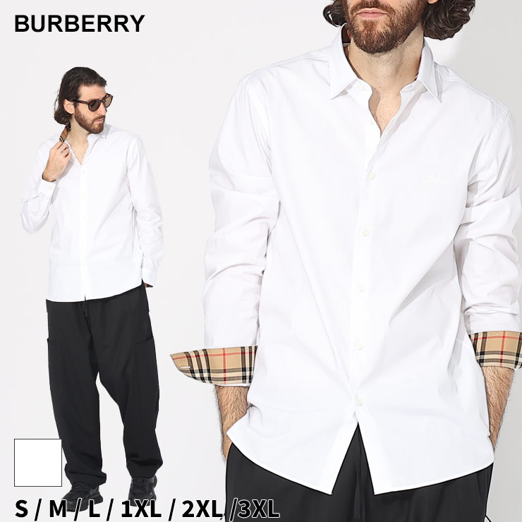 バーバリー シャツ BURBERRY メンズ 刺繍 コットンシャツ EKD ストレッチコットン シロ 白 ブランド トップス 長袖シャツ  BB8071465