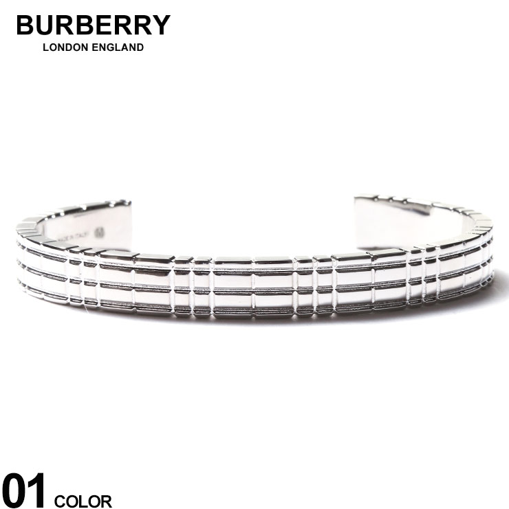 バーバリー BURBERRY チェックエングレイブ パラジウムプレート カフ メンズ ブレスレット バングル アクセサリー BB8064166