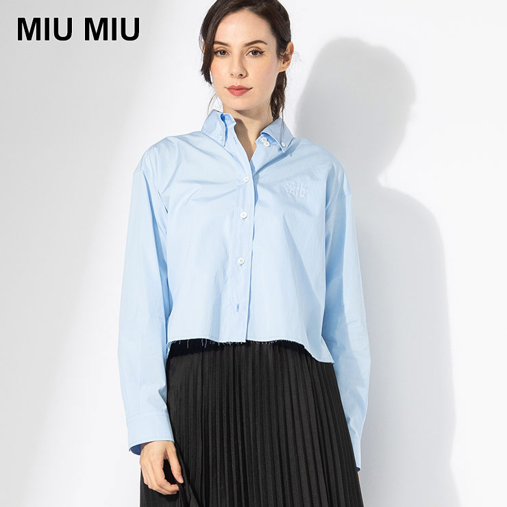 MIU MIU●コットンポプリン Aラインシルエット シャツワンピース ne Quittez pas｜コットン ポプリン ストライプ ビッグ シャツ