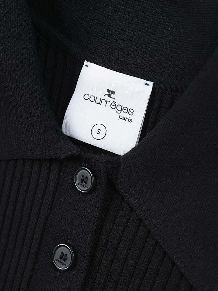 courreges クレージュ リブニット ロゴ刺繍 半袖 ポロシャツ
