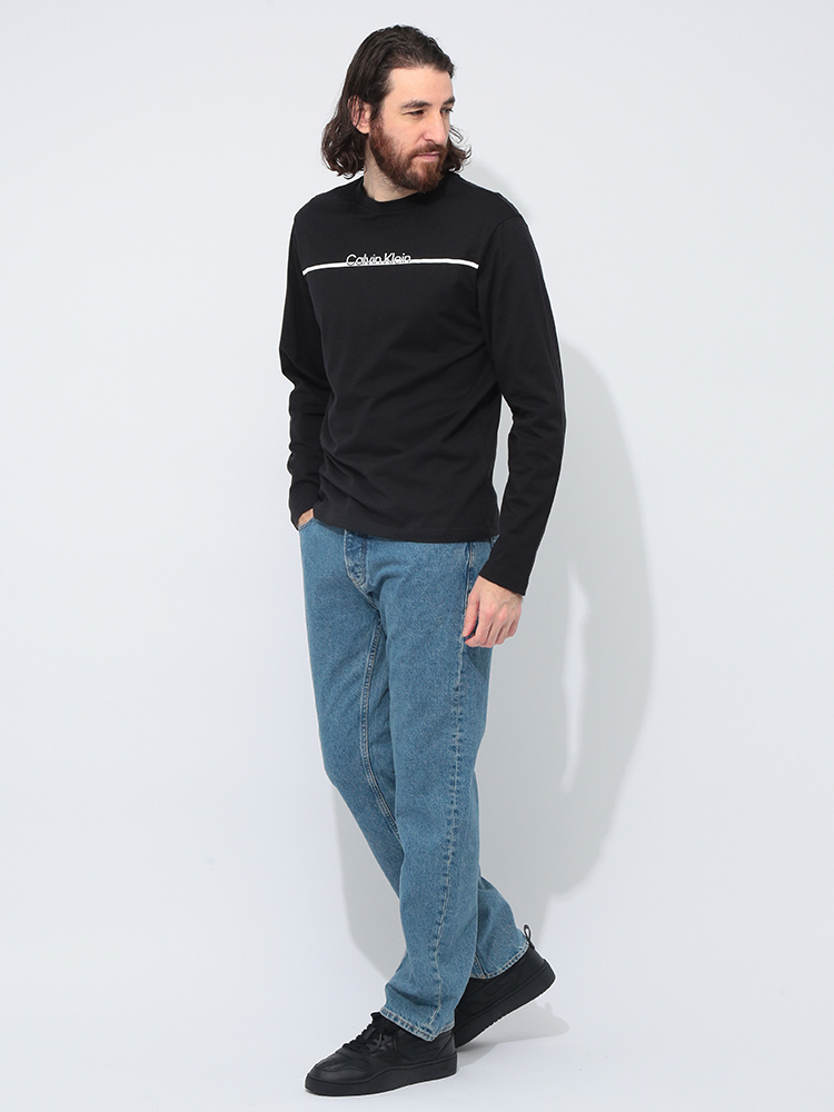 JEANS カルバンクライン クルーネックTシャツ 希少 Calvin Klein カルバンクライン ラインロゴ クルーネック 長袖 T