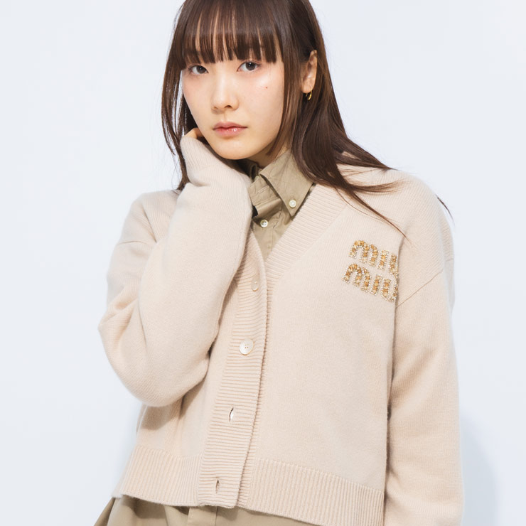 miu ミュウミュウ カーディガン MIU レディース カシミヤ ビーズ