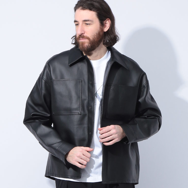    カルバンクライン　レザージャケット Calvin Klein カルバンクライン シャツジャケット メンズ 合成