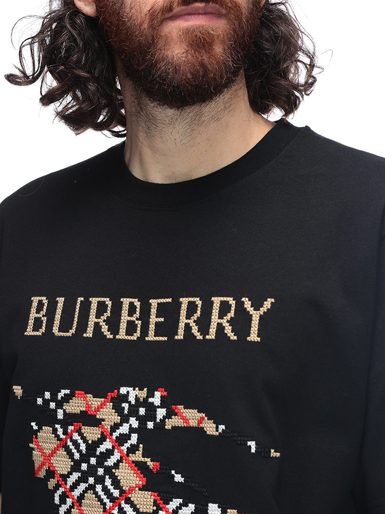 未使用品△BURBERRY バーバリー 8090641 コットン100% ロゴ刺繍 ステッチデザイン クルーネック 半袖Ｔシャツ ベージュ ブルー XS 箱付き 正規品 レディース zen_7687200795