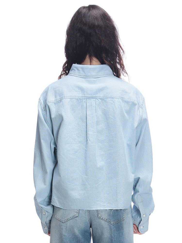 miu miu（ミュウミュウ） ロゴ刺繍 ストライプ 長袖 クロップドシャツ