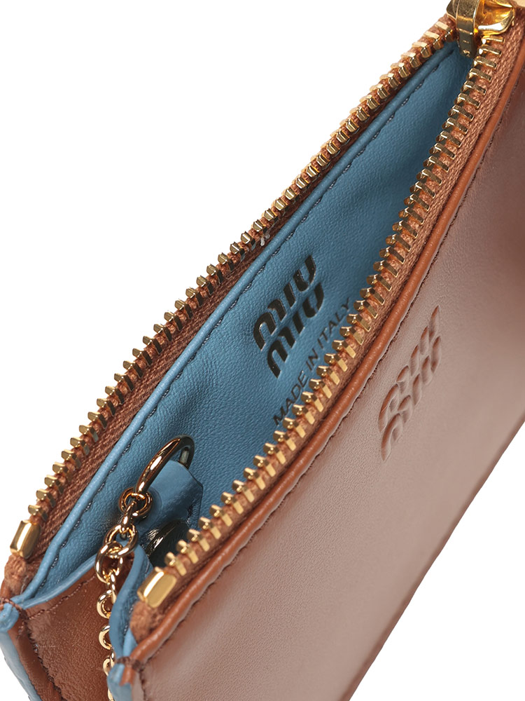 希少✨ミュウミュウ ケース ミニ財布 ファスナー キーリング 水色 青 miu miu（ミュウミュウ） カードケース 財布 レディース タッセル