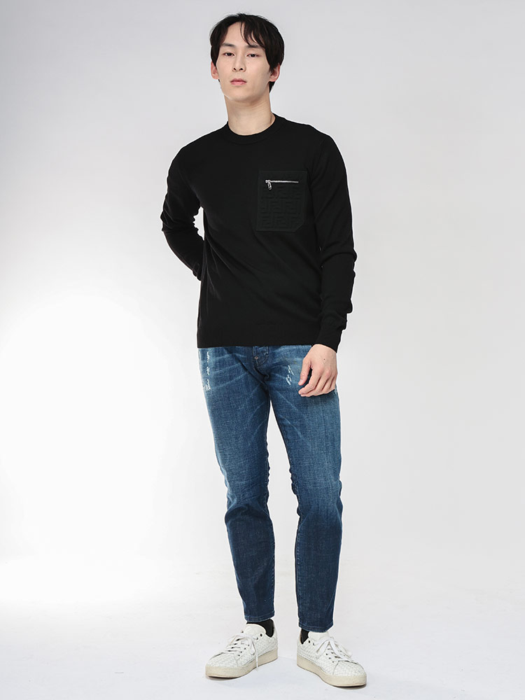 FENDI（フェンディ） ニット メンズ ロゴ ジップ ズッカ柄 ポケット