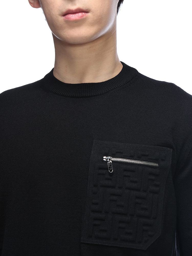 FENDI（フェンディ） ニット メンズ ロゴ ジップ ズッカ柄 ポケット